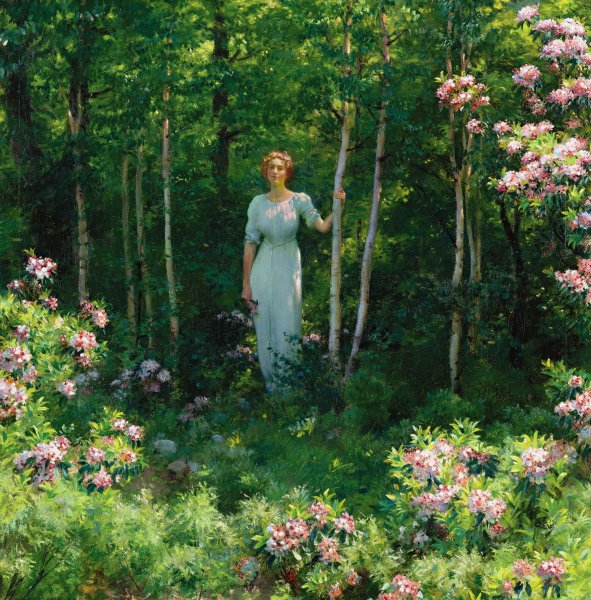 At the Edge of the Woods. The painting by Charles Courtney Curran