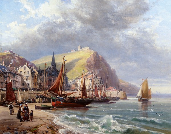 Coastal Harbour. The painting by Charles Euphrasie Kuwasseg