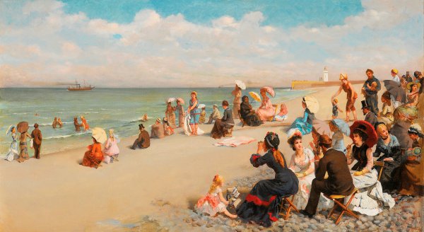 On the Beach, 1877. The painting by Charles-Jean-Auguste Escudier