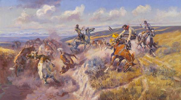A Tight Dally and a Loose Latigo. The painting by Charles Marion Russell