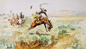 Charles Marion Russell, Bronco Busting, Painting on canvas
