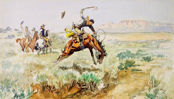 Bronco Busting. The painting by Charles Marion Russell