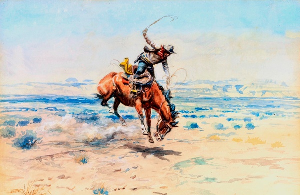 Bucking Bronc. The painting by Charles Marion Russell