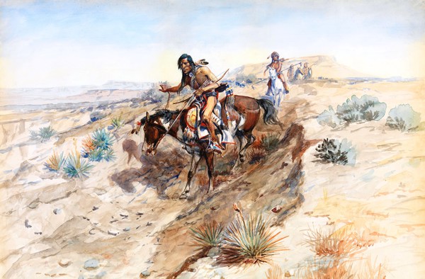 Indian Braves. The painting by Charles Marion Russell