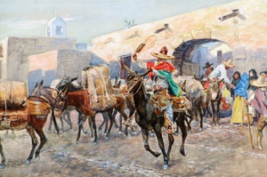 Reproduction oil paintings - Charles Marion Russell - Mexicans Leaving an Inn