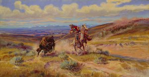 Charles Marion Russell, Spearing a Buffalo, Painting on canvas