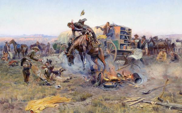 The Camp Cook's Troubles. The painting by Charles Marion Russell