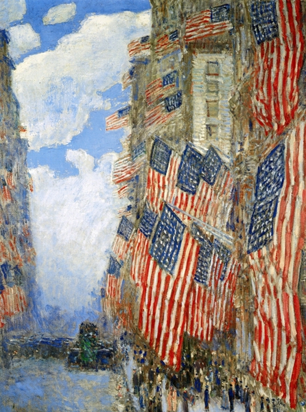 A Celebratinon on the Fourth of July, 1916. The painting by Childe Hassam
