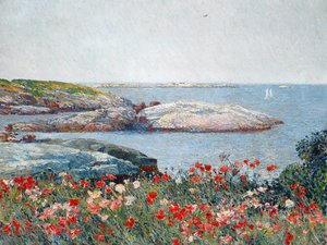 A View of the Poppies, Isles of Shoals, Childe Hassam, Art Paintings