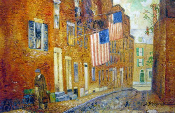 Acorn Street, Boston. The painting by Childe Hassam