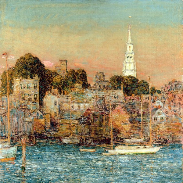 Along Newport, October Sundown. The painting by Childe Hassam