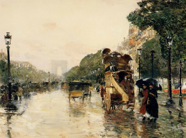 Champs Elysees, Paris . The painting by Childe Hassam