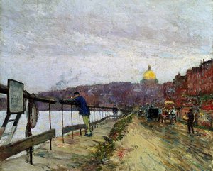 Childe Hassam, Charles River and Beacon Hill, Painting on canvas