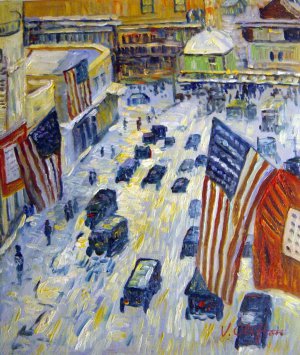Childe Hassam, Flags On Fifty-Seventh Street, Painting on canvas