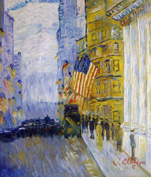 Flags On The Waldorf. The painting by Childe Hassam