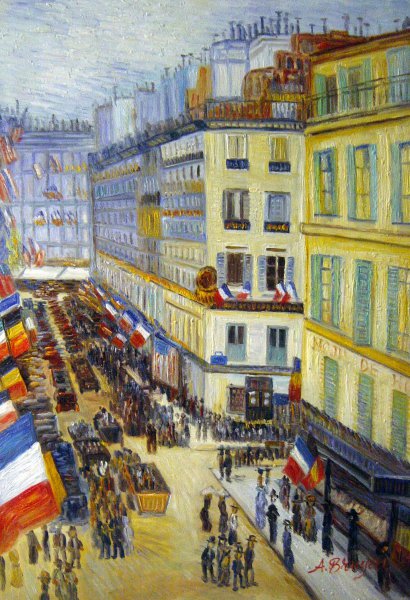 July Fourteenth, Rue Daunou. The painting by Childe Hassam