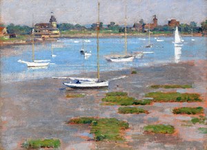 Childe Hassam, Low Tide, Riverside Yacht Club, Painting on canvas
