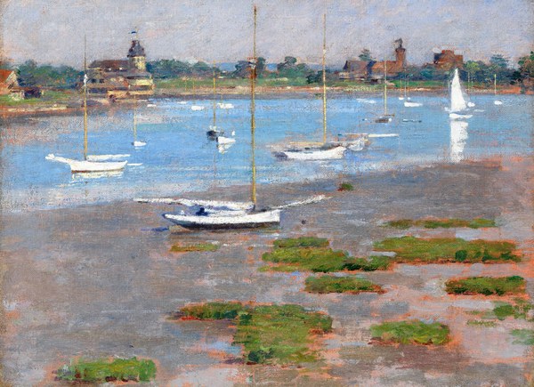 Low Tide, Riverside Yacht Club. The painting by Childe Hassam