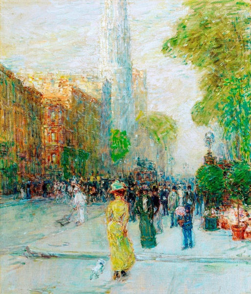 New York Street Scene. The painting by Childe Hassam