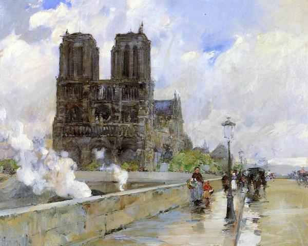 Notre Dame Cathedral, Paris. The painting by Childe Hassam