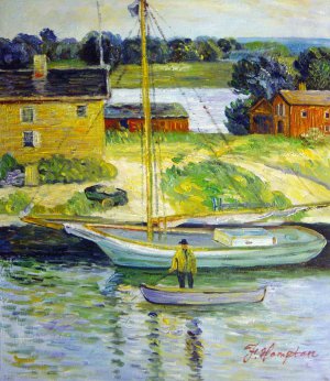 Childe Hassam, Oyster Sloop, Cos Cob, Painting on canvas