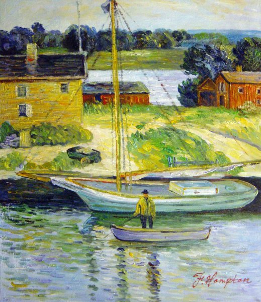 Oyster Sloop, Cos Cob. The painting by Childe Hassam