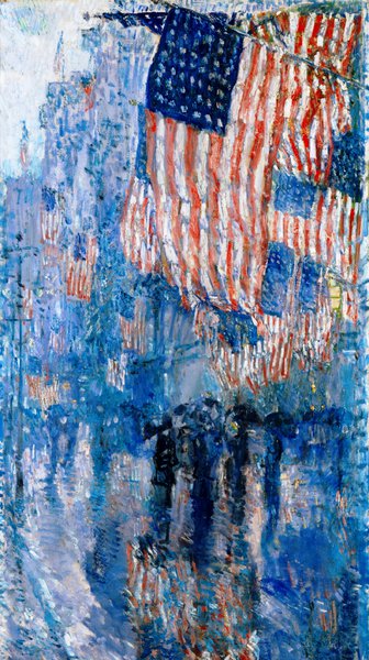 The Avenue in the Rain. The painting by Childe Hassam