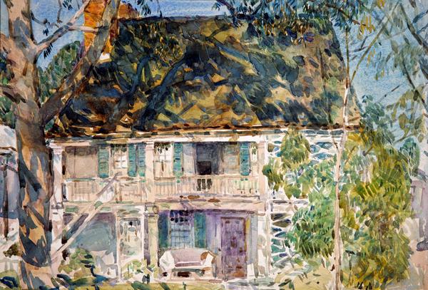 A Brush House. The painting by Childe Hassam