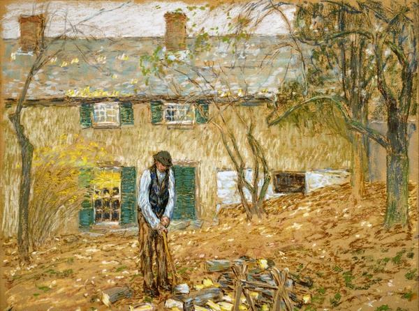 Woodchopper. The painting by Childe Hassam