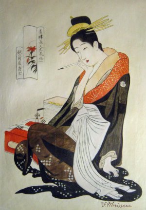 Chobunsai Eishi, Echizenya Morokoshi, Six Beauties From The Pleasure Quarter, Painting on canvas