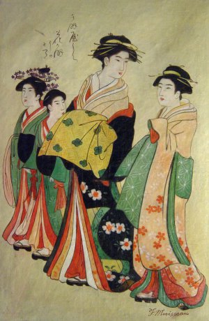 Reproduction oil paintings - Chobunsai Eishi - Hanogi, Yoshino And Tatsuta From The Ogiya Establishment
