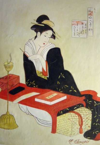 Kisen Hoshi, From The Series- Six Immortal Poets. The painting by Chobunsai Eishi