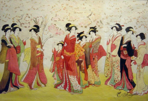 Hanogi From The Ogiya Establishment And Others. The painting by Chokosai Eisho