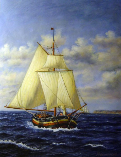 En Dansk Yacht Passerer Stevens. The painting by Christoffer Wilhelm Eckersberg