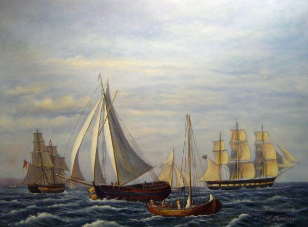 Sailing Ships. The painting by Christoffer Wilhelm Eckersberg
