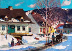 Famous paintings of Street Scenes: A Quebec Village Street, Winter, 1920