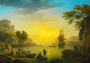 Claude-Joseph Vernet, A Landscape at Sunset, Painting on canvas