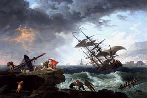 Famous paintings of Ships: A Shipwreck on a Rocky Coast
