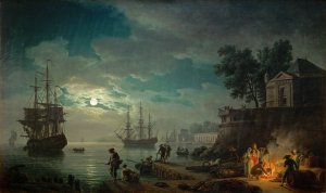 Claude-Joseph Vernet, At the Seaport by Moonlight, Art Reproduction