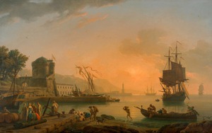 Grand View of the Sea Shore Enriched With Buildings, Shipping and Figures, Claude-Joseph Vernet, Art Paintings