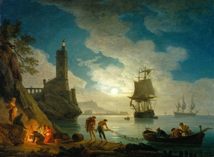 Claude-Joseph Vernet, Harbor in Moonlight, Painting on canvas