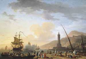 Claude-Joseph Vernet, Seaport At Sunset, Painting on canvas