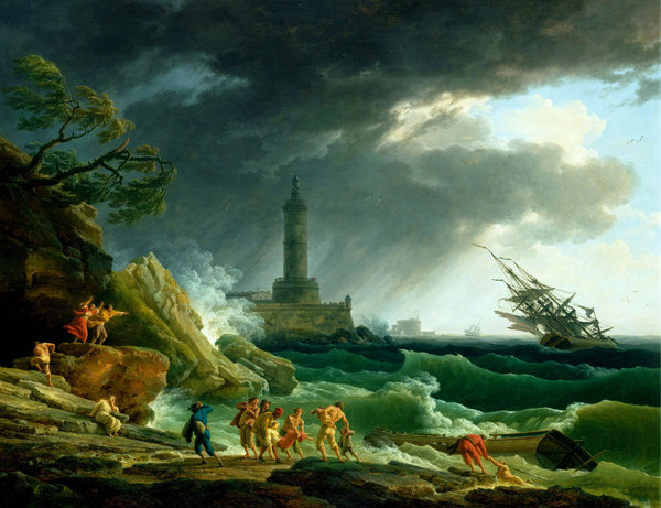 Storm on a Mediterranean Coast. The painting by Claude-Joseph Vernet