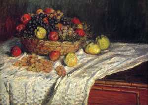 A Fruit Basket with Apples and Grapes