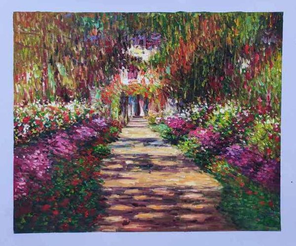 A Beautiful Garden Pathway in Monet's Garden Oil Painting Reproduction