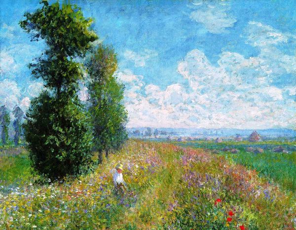 A Meadow with Poplars. The painting by Claude Monet