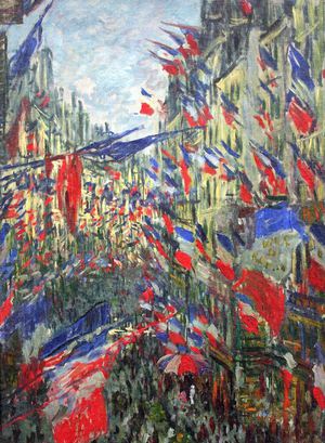 Famous paintings of Street Scenes: At the Rue Montargueil with Flags