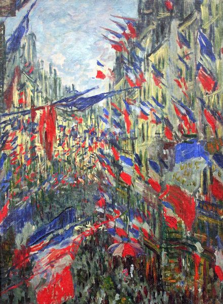 At the Rue Montargueil with Flags. The painting by Claude Monet