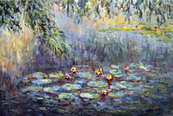At The Water Lilies. The painting by Claude Monet