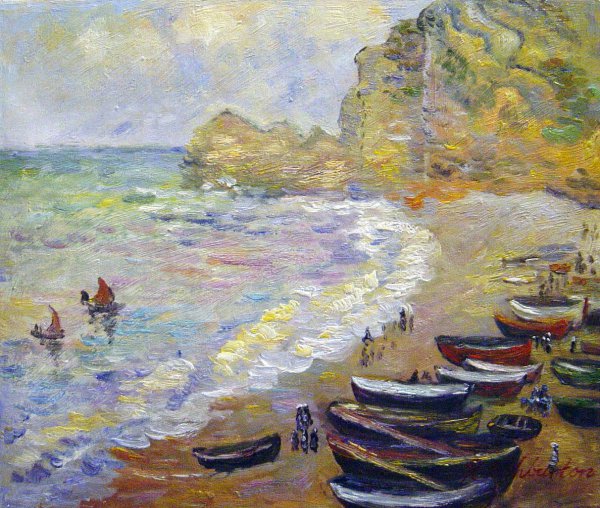 Beach At Etretat. The painting by Claude Monet